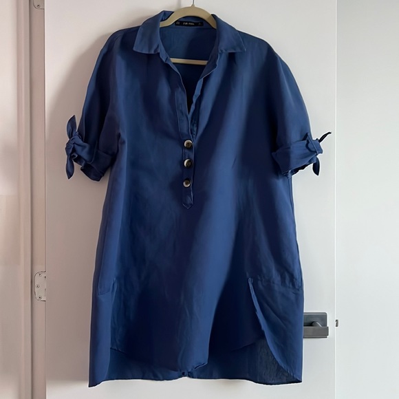 Zara Dresses & Skirts - Zara Linen Cotton Blue Dress